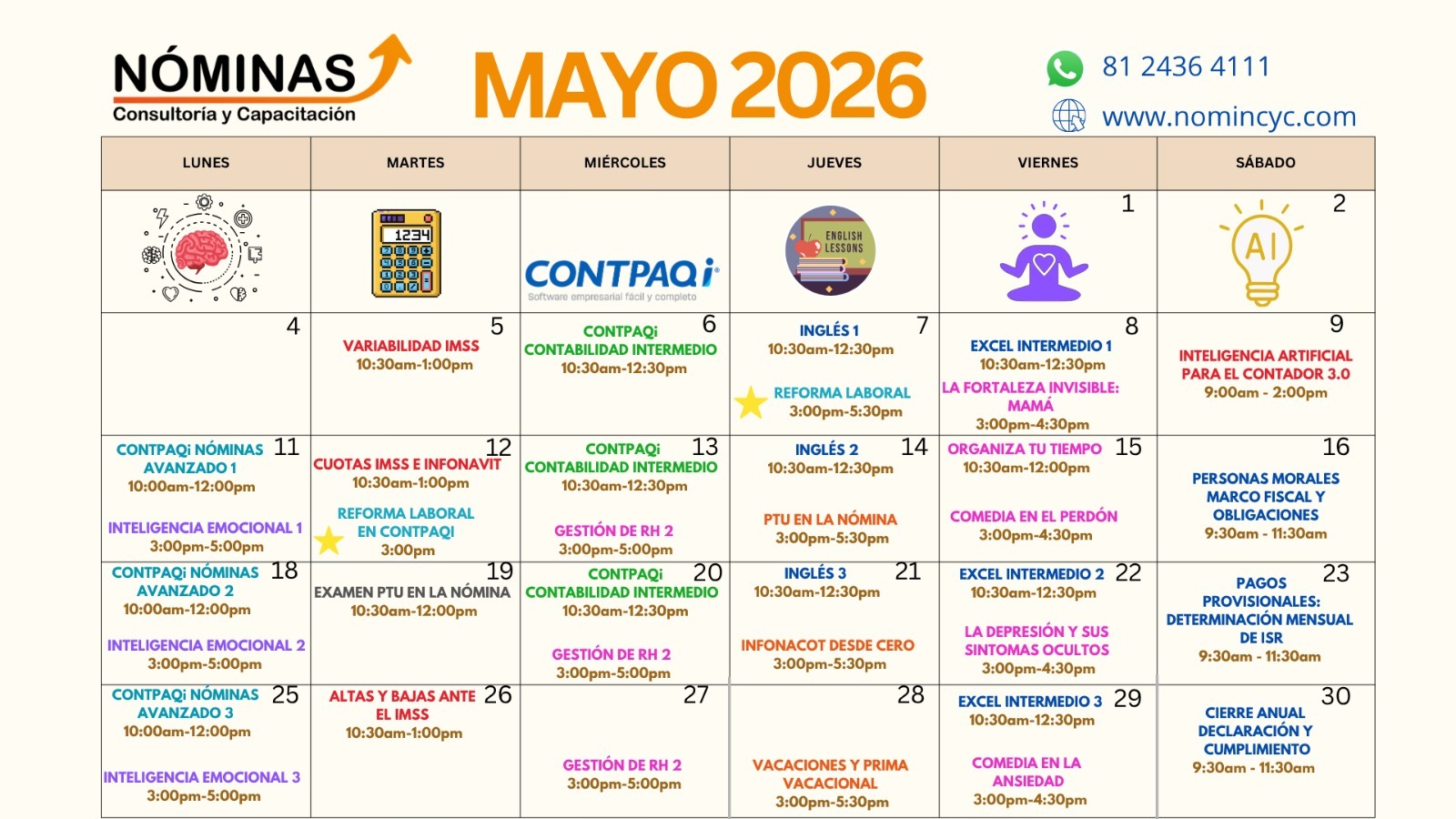 cursos contabilidad y nomina mayo 2026